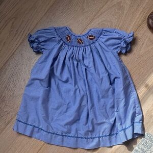 Blue Gingham Baby Dress with Football Accents